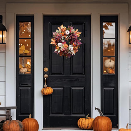 20Inch Fall Wreaths for Front Door,Fall Wreath,Fall Decorations for Home,Autumn Wreaths with White