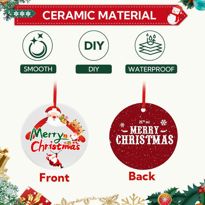 60 PCS Sublimation Ceramic Ornament Blank 3 Inch Round Two-Sided Printed White Ceramic Decoration