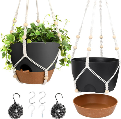 Hanging Planters for Indoor Outdoor Plants, 2 Pack Self Watering Hanging Pot with Drainage Holes