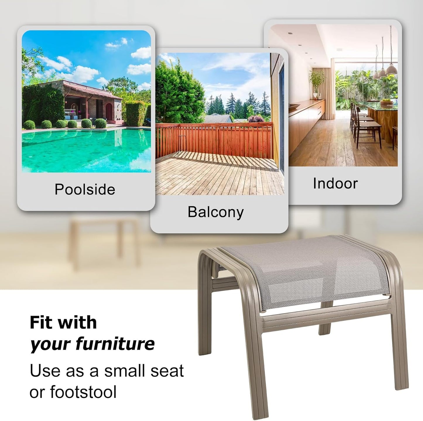 Outdoor Ottoman Patio Footstools Assembled Aluminum Footrest Side Table Small Chair Patio Ottoman