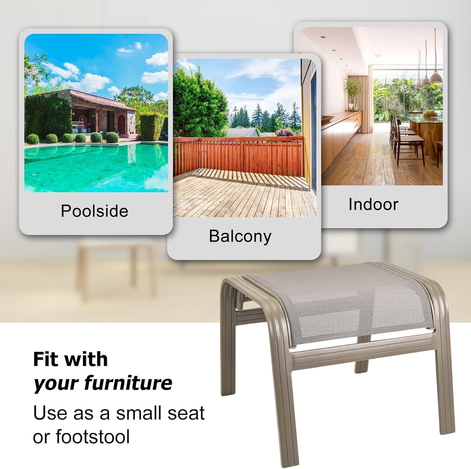 Outdoor Ottoman Patio Footstools Assembled Aluminum Footrest Side Table Small Chair Patio Ottoman