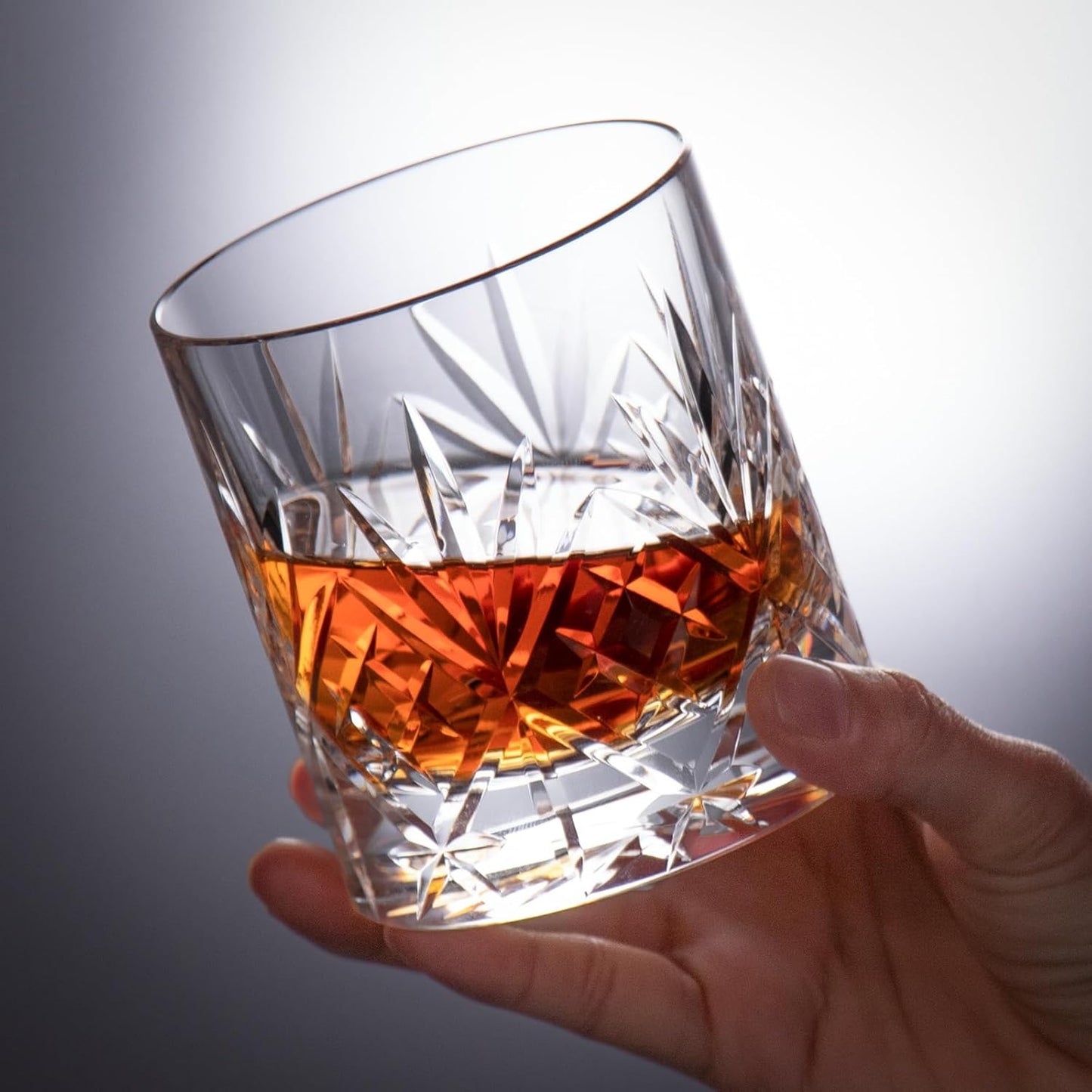 KAMMAK Crystal Whiskey Glasses Set of 2, Handcrafted 7.1oz Old Fashioned Glasses Stemless, Luxury