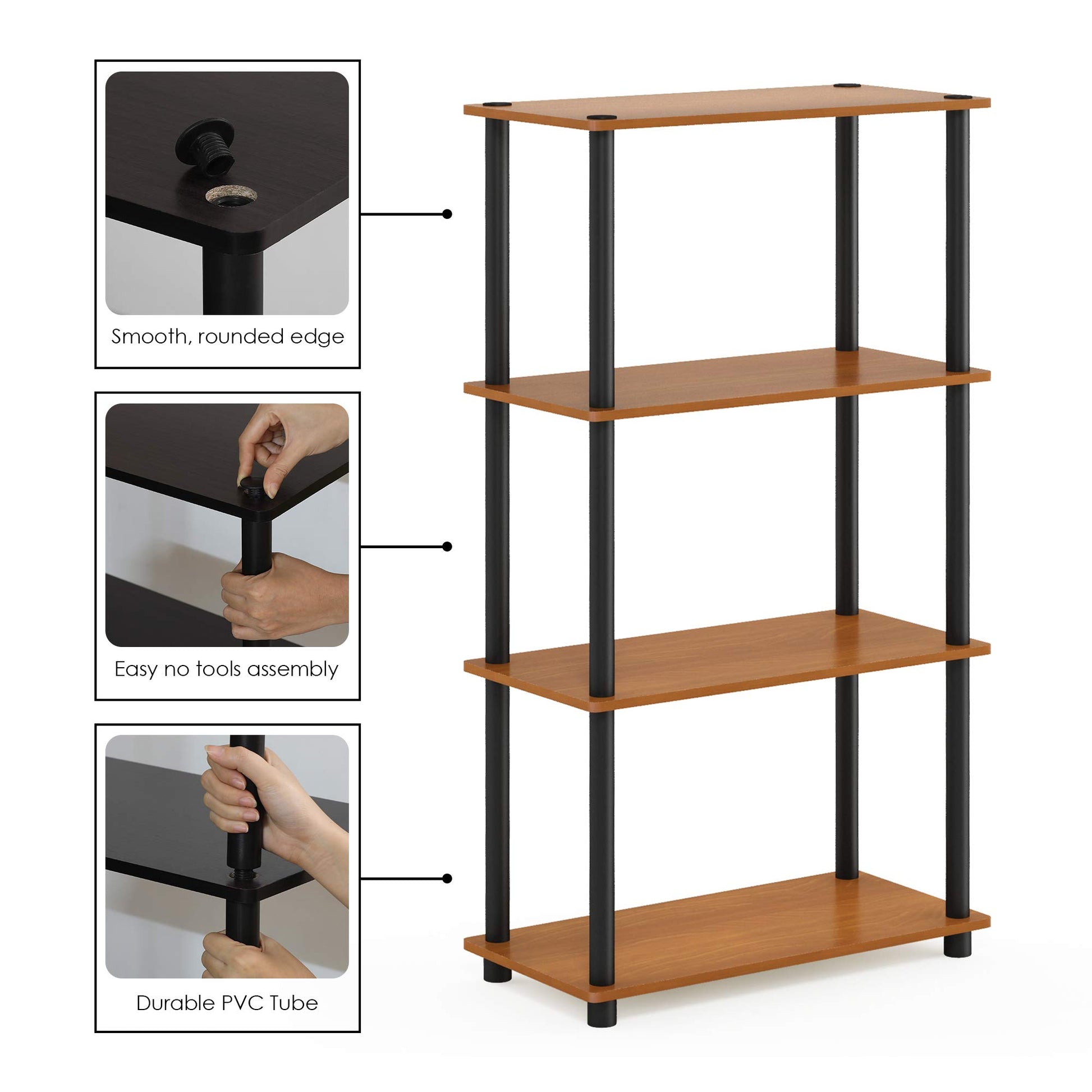 Furinno Turn-N-Tube Storage Shelves, 4-Tier Book Shelf, Corner Shelf, Toolless Open Shelves, for