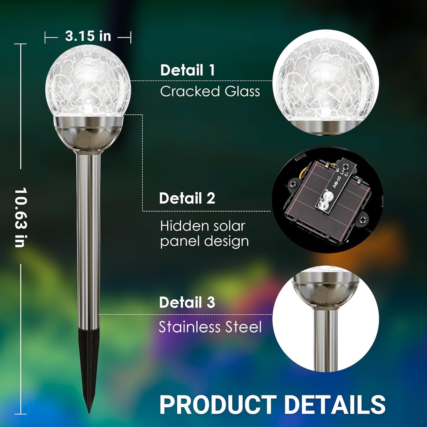 SOLPEX Solar Garden Lights Outdoor, 3 Pack Multi-Color Changing&White 2 Modes Solar Powered Glass