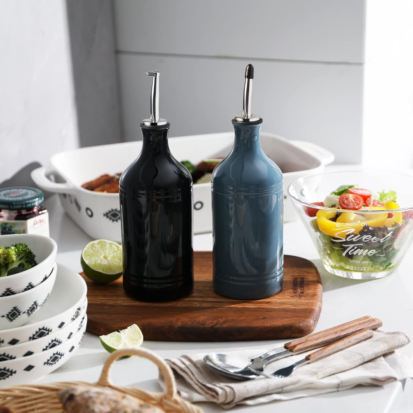 Sweejar Ceramic Olive Oil Dispenser Bottle, Opaque Oil Cruet Protects Oil to Reduce Oxidation