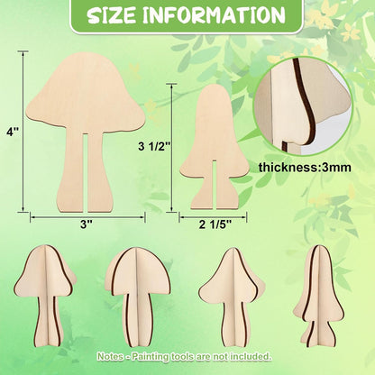 COCHIE DIY 3D Mushroom Spring Wood Crafts to Paint for Kids Adults, Paintable Unfinished Wooden