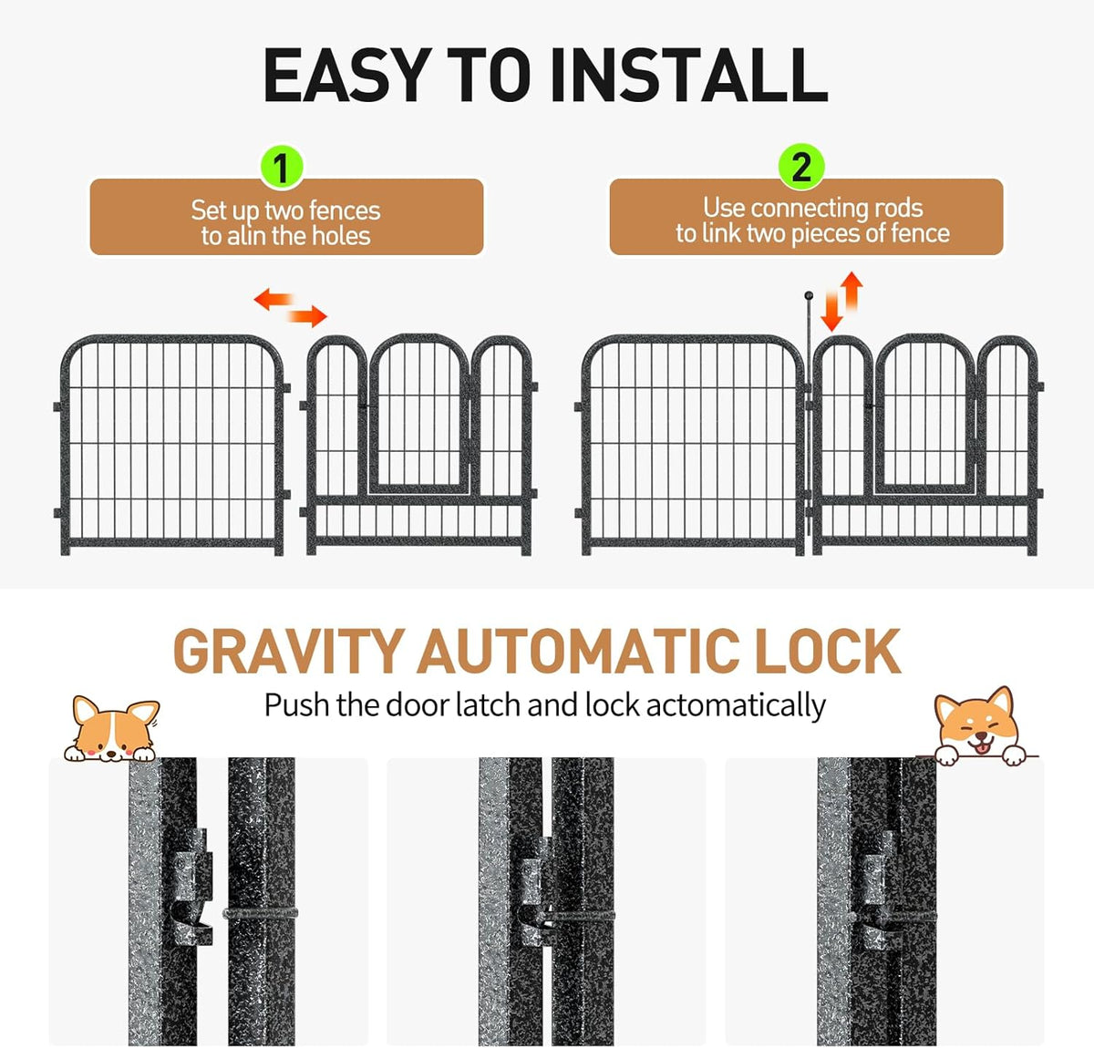 Metal Dog Playpen, 24 Inch Height 8 Panels, Ideal Dog Fence for Large/Medium/Small Dogs Indoor &
