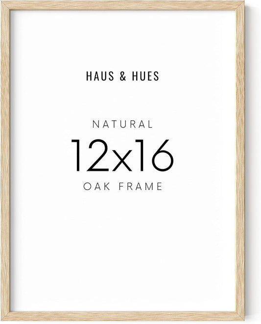 HAUS AND HUES Beige Oak Wood 12x16 Picture Frame - Modern Wood Wall Art Display - Lightweight 12x16