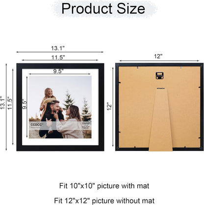 12x12 Picture Frame Set of 4, 12 x 12 Wood Photo Frames with Mat for 10x10 or 30x30cm Diamond