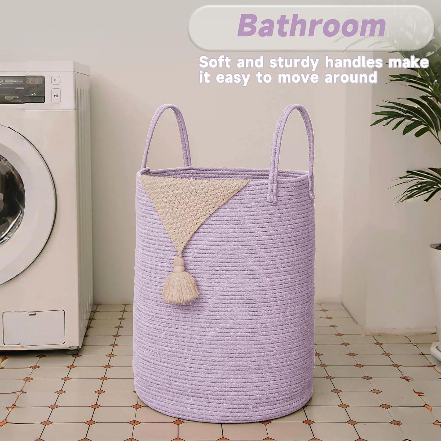 Large Woven Laundry Basket Hamper,100L Cotton Rope Storage Bin for Blankets,Toys and