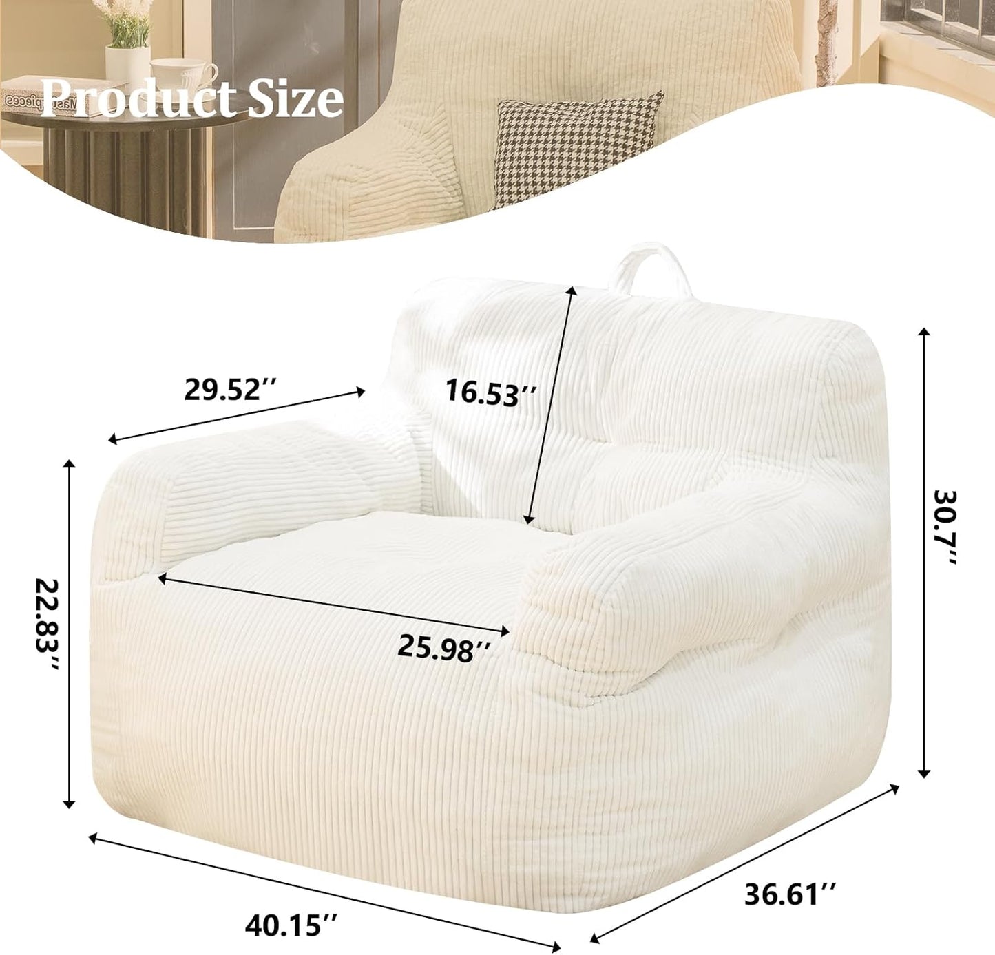 Bean Bag Chair for Adults - Faux Fur, Fluffy and Comfy with Filler, Big Sofa for Reading, Gaming