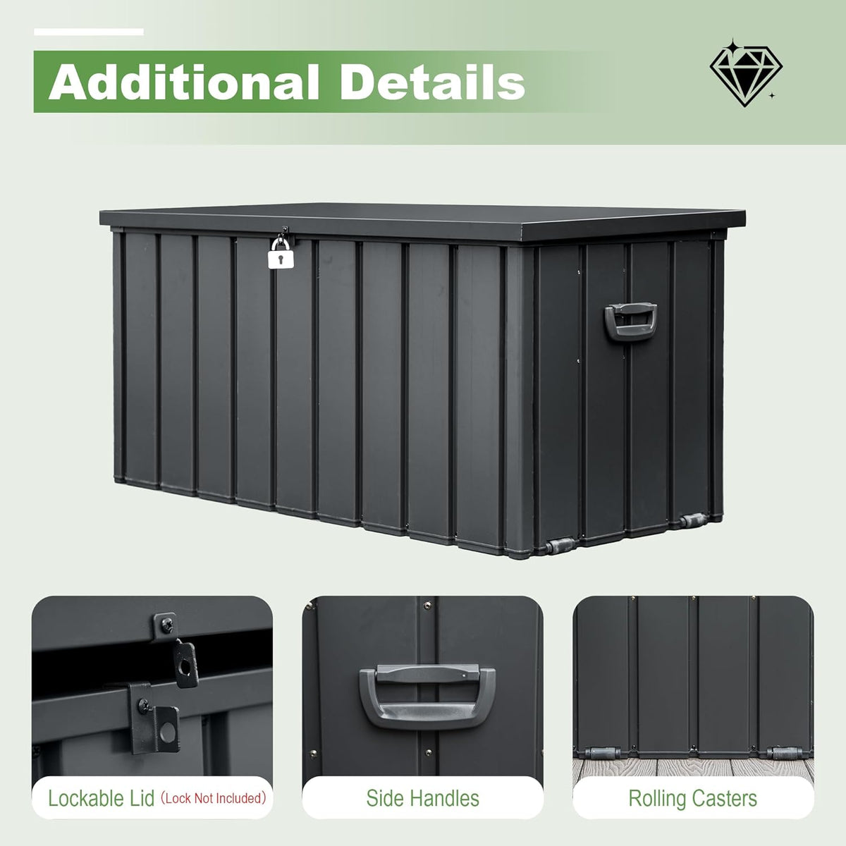 Domi 160 Gallon Deck Box, Outdoor Metal Lockable Storage Cabinet, Waterproof Steel Outdoor Bench