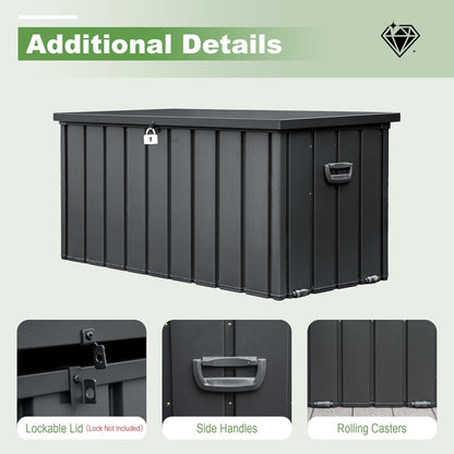 Domi 160 Gallon Deck Box, Outdoor Metal Lockable Storage Cabinet, Waterproof Steel Outdoor Bench