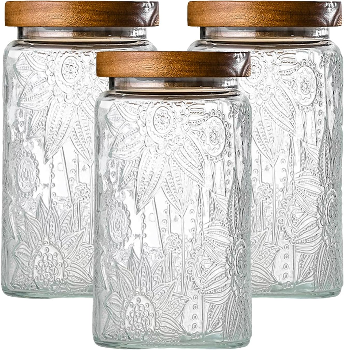 3-Pack 32oz Vintage Glass Jar With Lid, Glass Storage Containers, Airtight Kitchen Storage