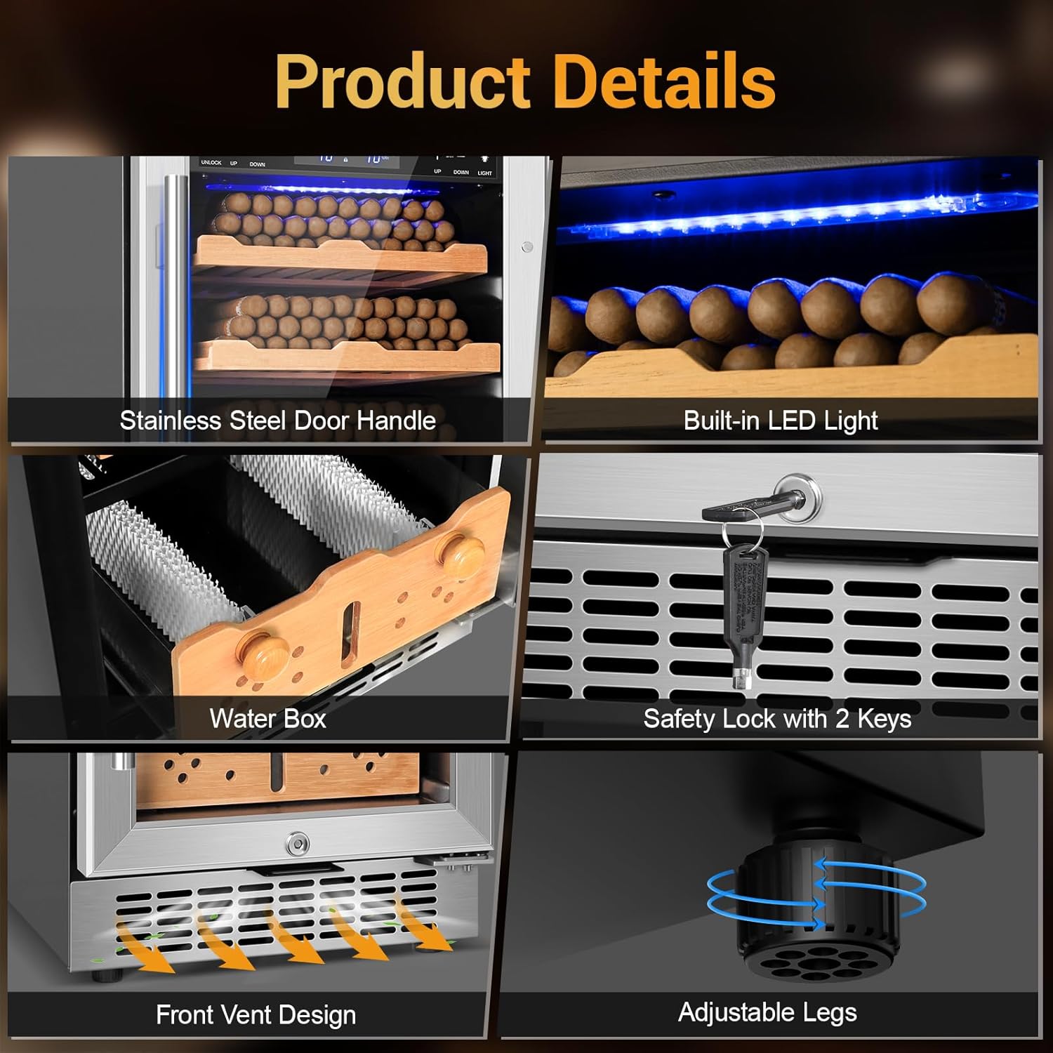 Electric Cigar Humidor, 15 Inch Upgraded Large Capacity Humidor Cabinet with Powerful Compressor