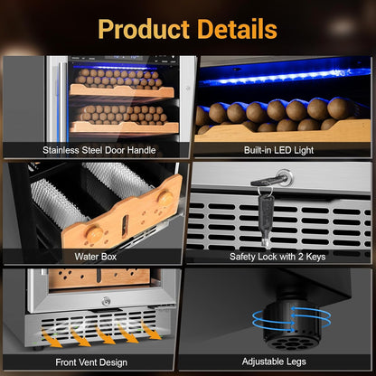 Electric Cigar Humidor, 15 Inch Upgraded Large Capacity Humidor Cabinet with Powerful Compressor