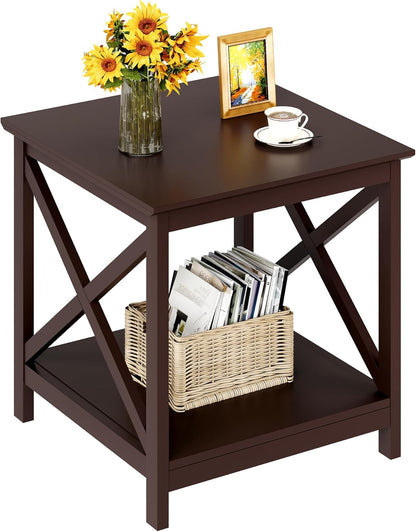 ChooChoo End Table, 24 Inch End Table with 2-Tier Storage Shelf, Side Table for Living Room, Wood