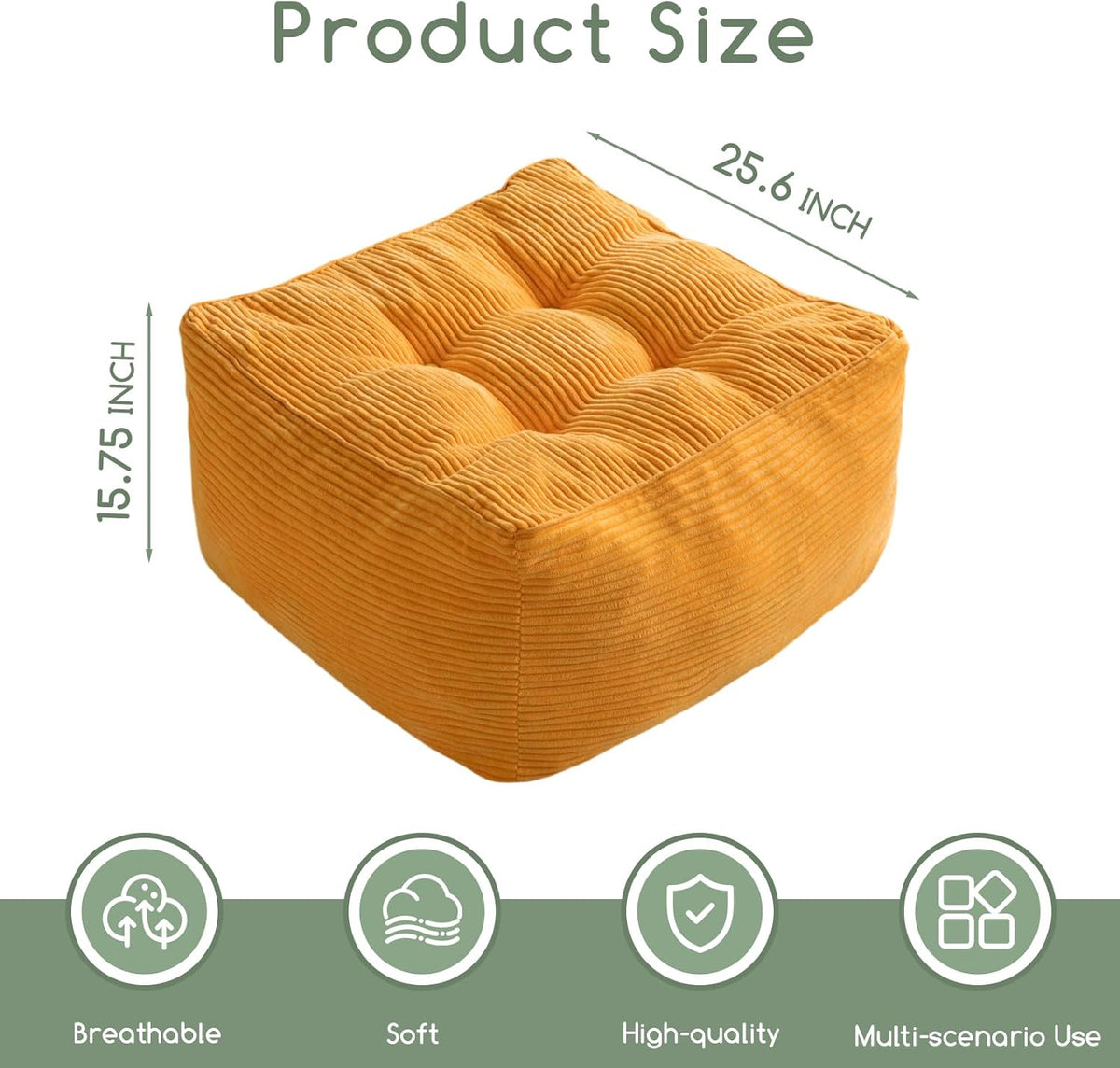 HIGOGOGO Square Stuffed Pouf Ottoman, Corduroy Poufs with Foam Chunk Filling, Furry and Fluffy Pouf