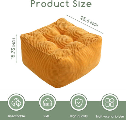 HIGOGOGO Square Stuffed Pouf Ottoman, Corduroy Poufs with Foam Chunk Filling, Furry and Fluffy Pouf