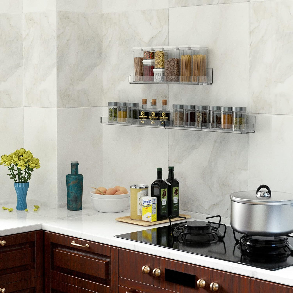 15 Inch Acrylic Spice Rack Wall Organizer Set of 3, Clear Acrylic Wall Shelf for Home Organizer