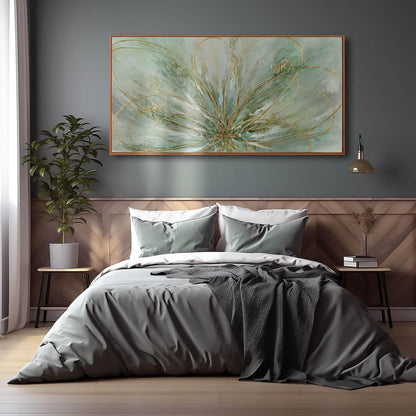Framed Canvas Prints Gold Line Poster Abstract Wall Ar Green Pictures Wall Decor 29"x 58" Modern