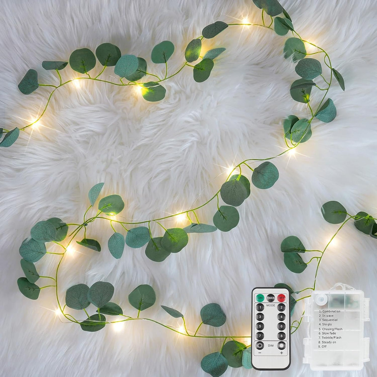 suddus Vines with Lights Battery Operated, 33ft 100 LED Eucalyptus Garland String Lights with