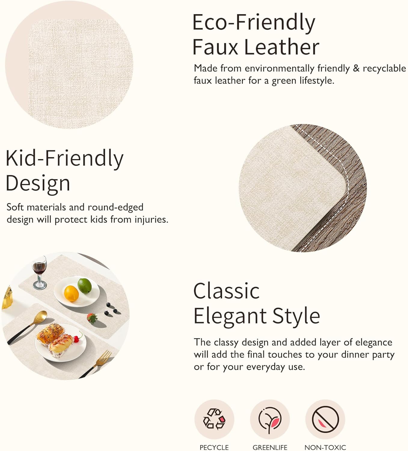 Maxpearl Faux Leather Placemats Set of 8 – Waterproof, Wipe Clean, Heat Resistant, Non-Slip Dining