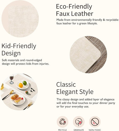 Maxpearl Faux Leather Placemats Set of 8 – Waterproof, Wipe Clean, Heat Resistant, Non-Slip Dining
