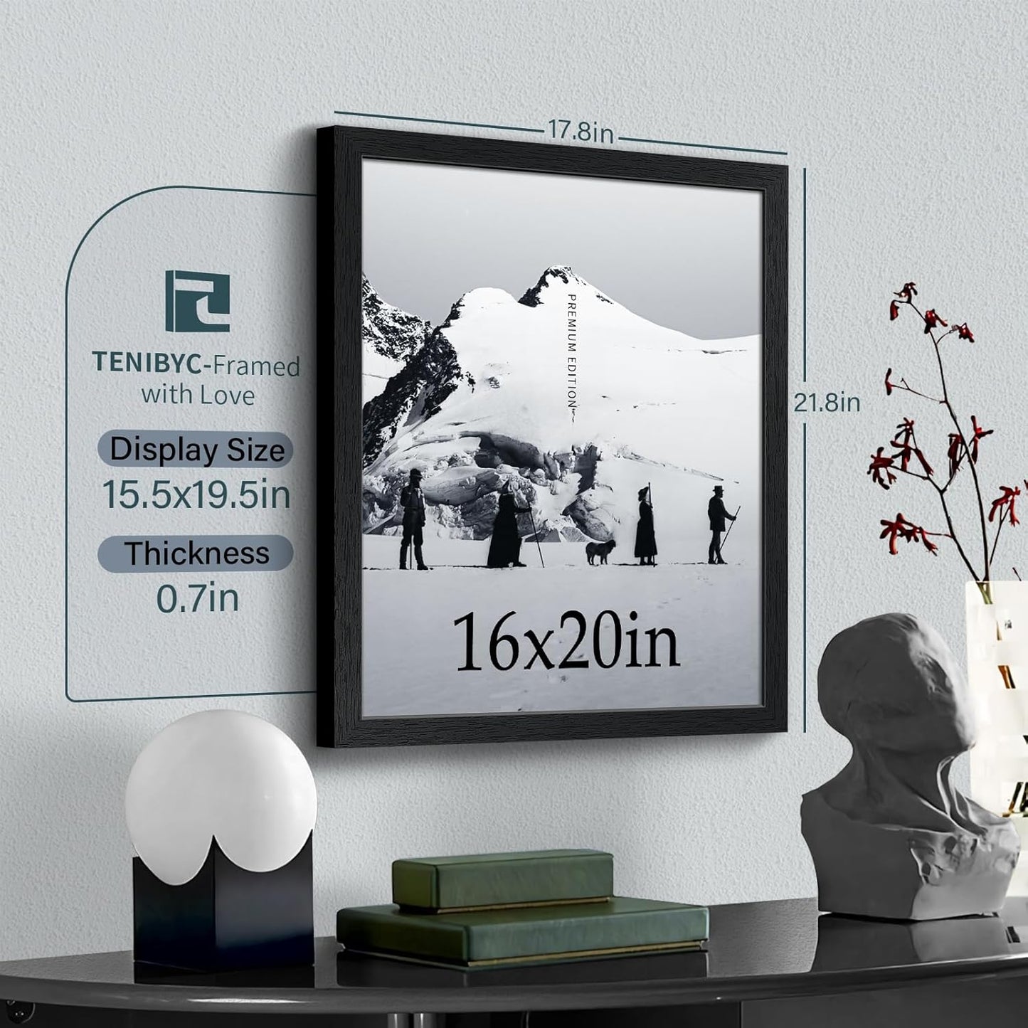 16x20 Picture Frame Set of 3 - Black Woodgrain, Solid Wood, HD Tempered Glass, Wall Gallery Poster