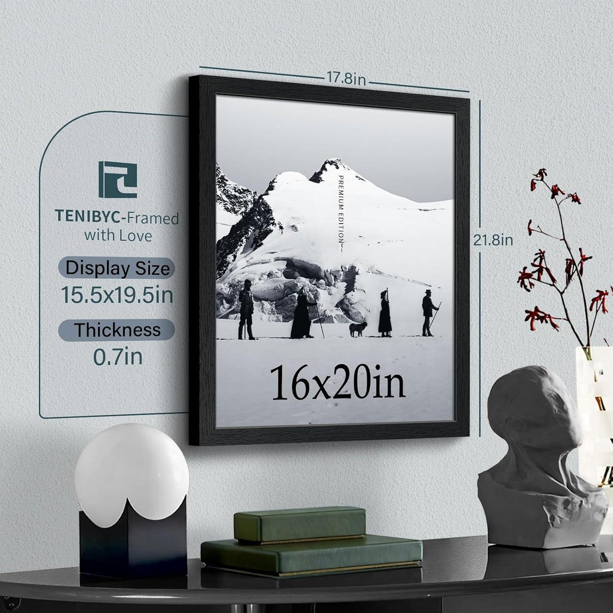 16x20 Picture Frame Set of 3 - Black Woodgrain, Solid Wood, HD Tempered Glass, Wall Gallery Poster