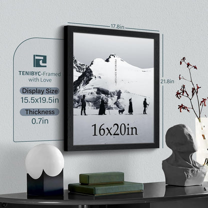 16x20 Picture Frame Set of 3 - Black Woodgrain, Solid Wood, HD Tempered Glass, Wall Gallery Poster