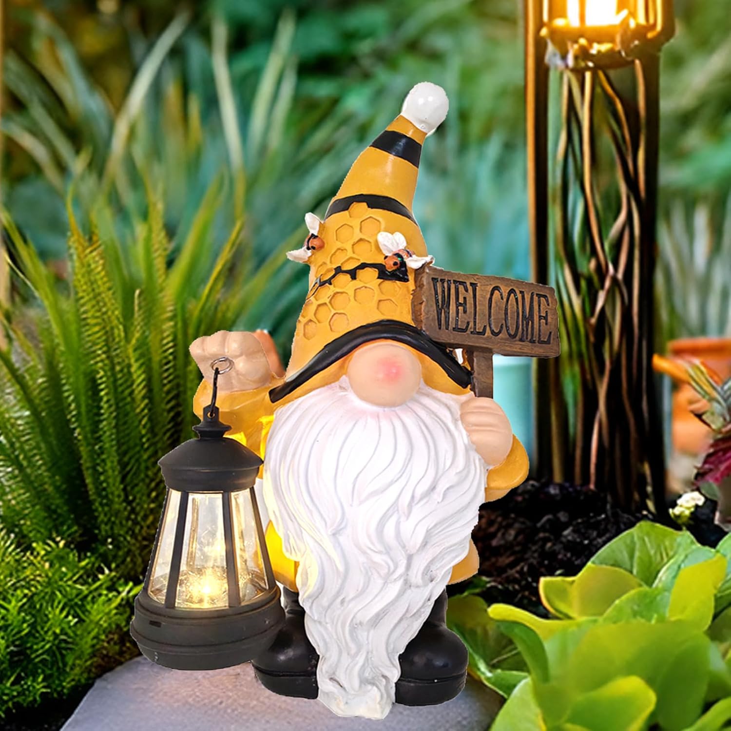 Gnome Garden Statues with Solar Lights Outdoor Gnomes Sculpture Yard Patio Decor for Lawn Ornaments