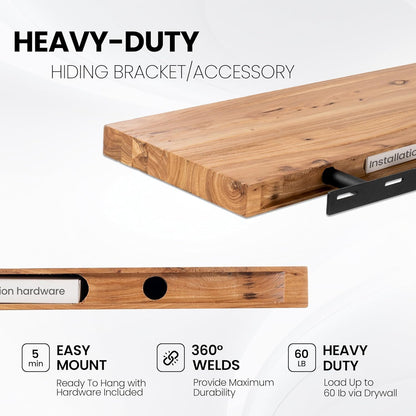 Floating Shelves for Wall, 40"W x 9.3"D x 1.5"H Rustic Solid Elm Wood Wall Shelves, Set of 2 with