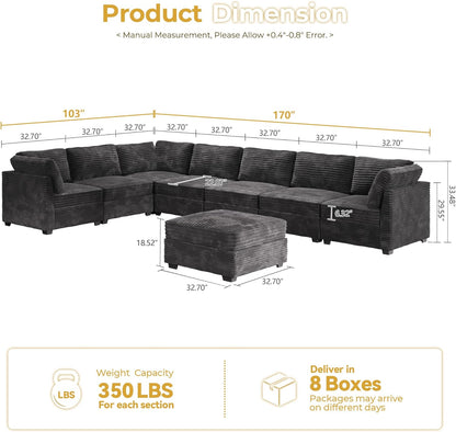 HOOOWOOO Modular Sectional Sofa,8 Pieces Sectional Couches for Living Room,164X66 L Shaped Cloud