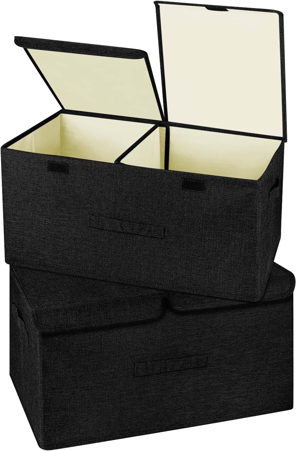 2 Pack Large Linen Fabric Collapsible Storage Bins with Lid and Handles, Washable Storage Box