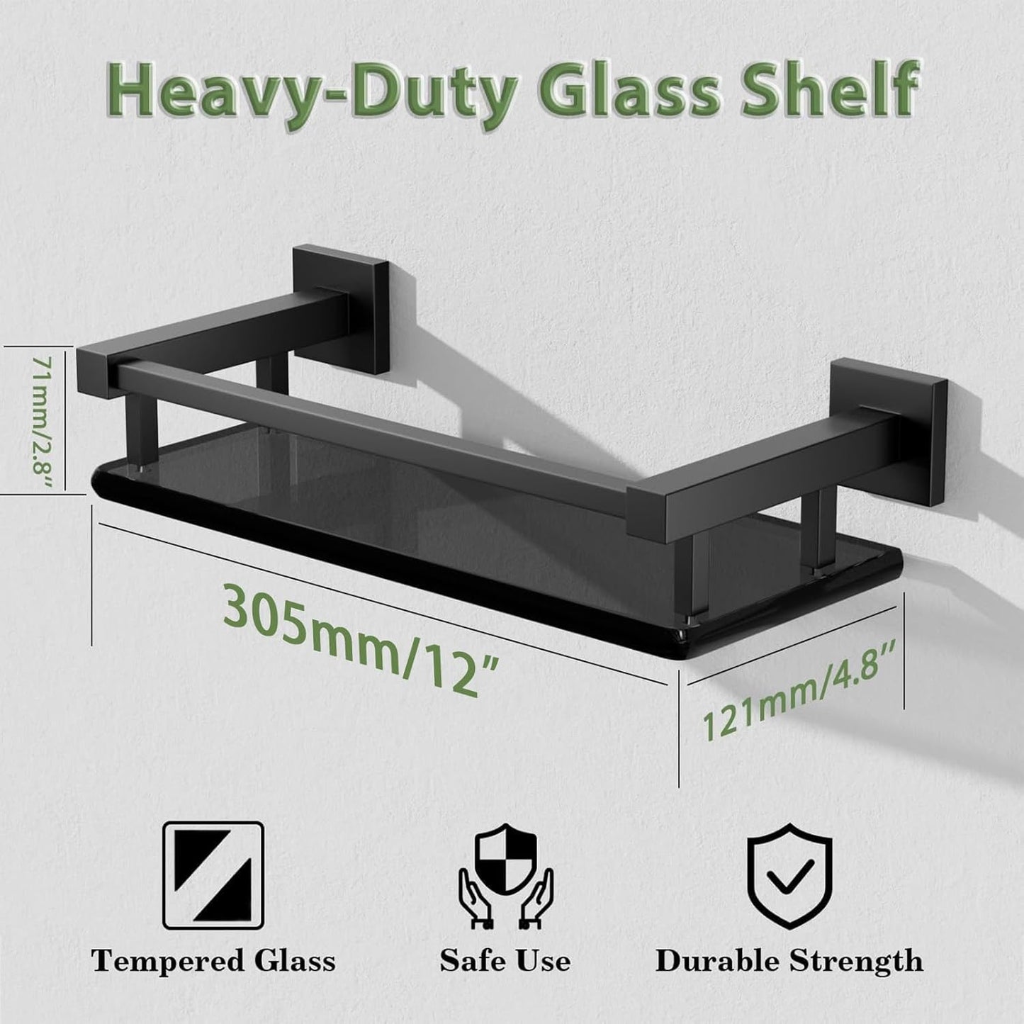 Alise Glass Shelves for Bathroom Wall, Tempered Glass Bathroom Shelf Wall Mounted, Modern Space