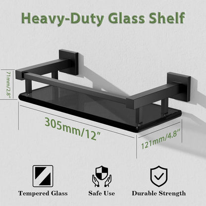 Alise Glass Shelves for Bathroom Wall, Tempered Glass Bathroom Shelf Wall Mounted, Modern Space