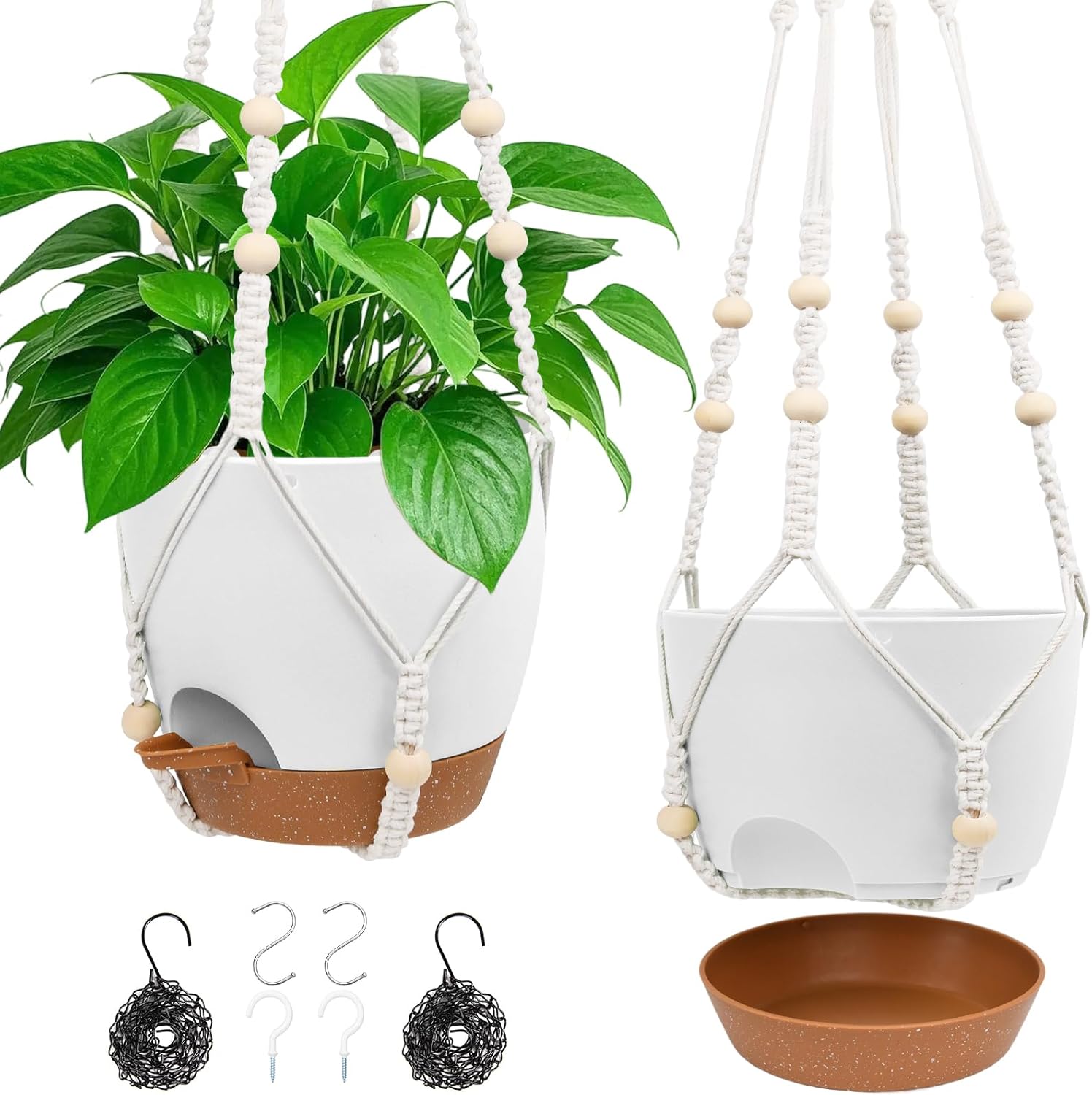 Hanging Planters for Indoor Outdoor Plants, 2 Pack Self Watering Hanging Pot with Drainage Holes