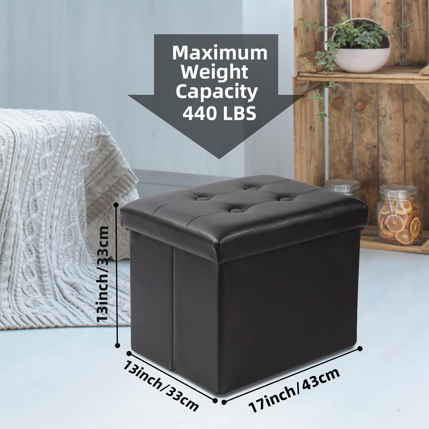 ALASDO Storage Ottoman Footrest Stool Small Ottoman with Storage Foldable Ottoman Leather Foot Rest