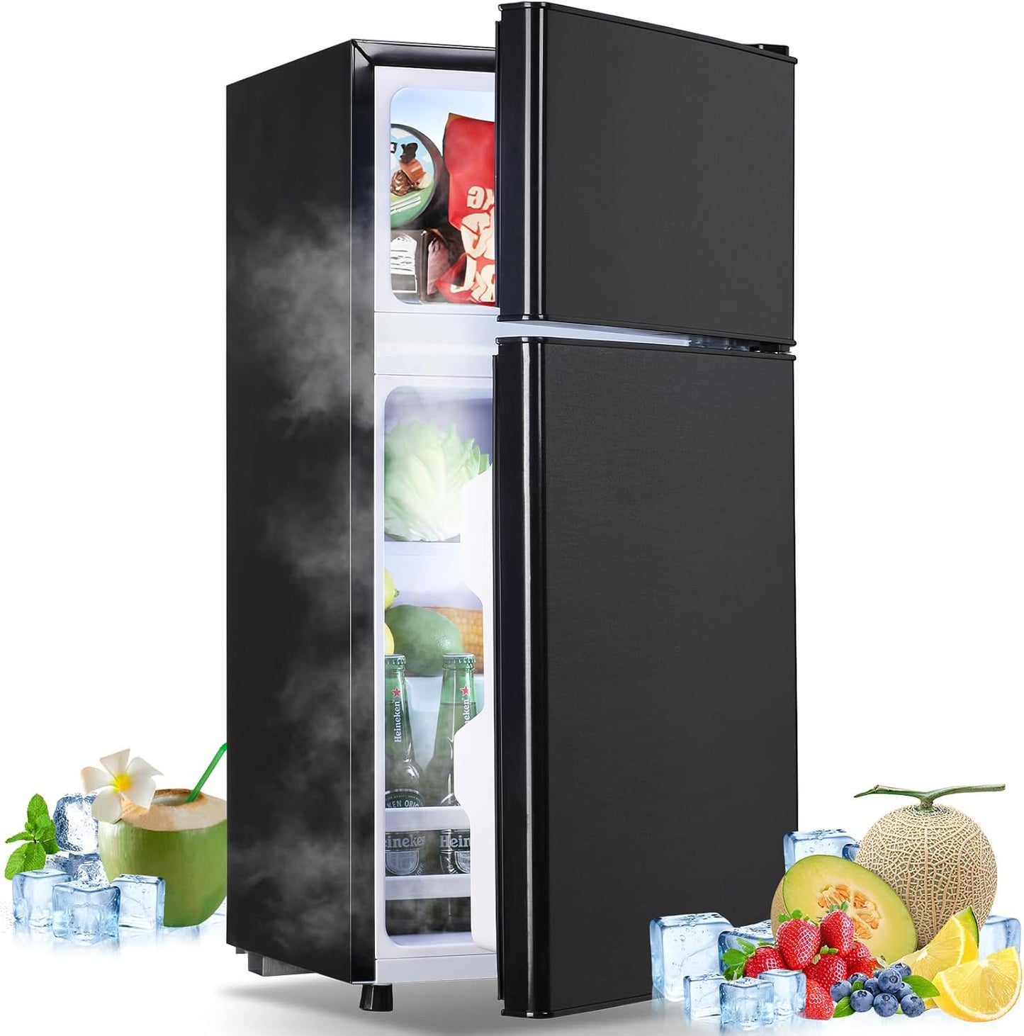 Mini Fridge with Freezer Small Refrigerator Double Door Dorm Fridge for Single Removable Shelves