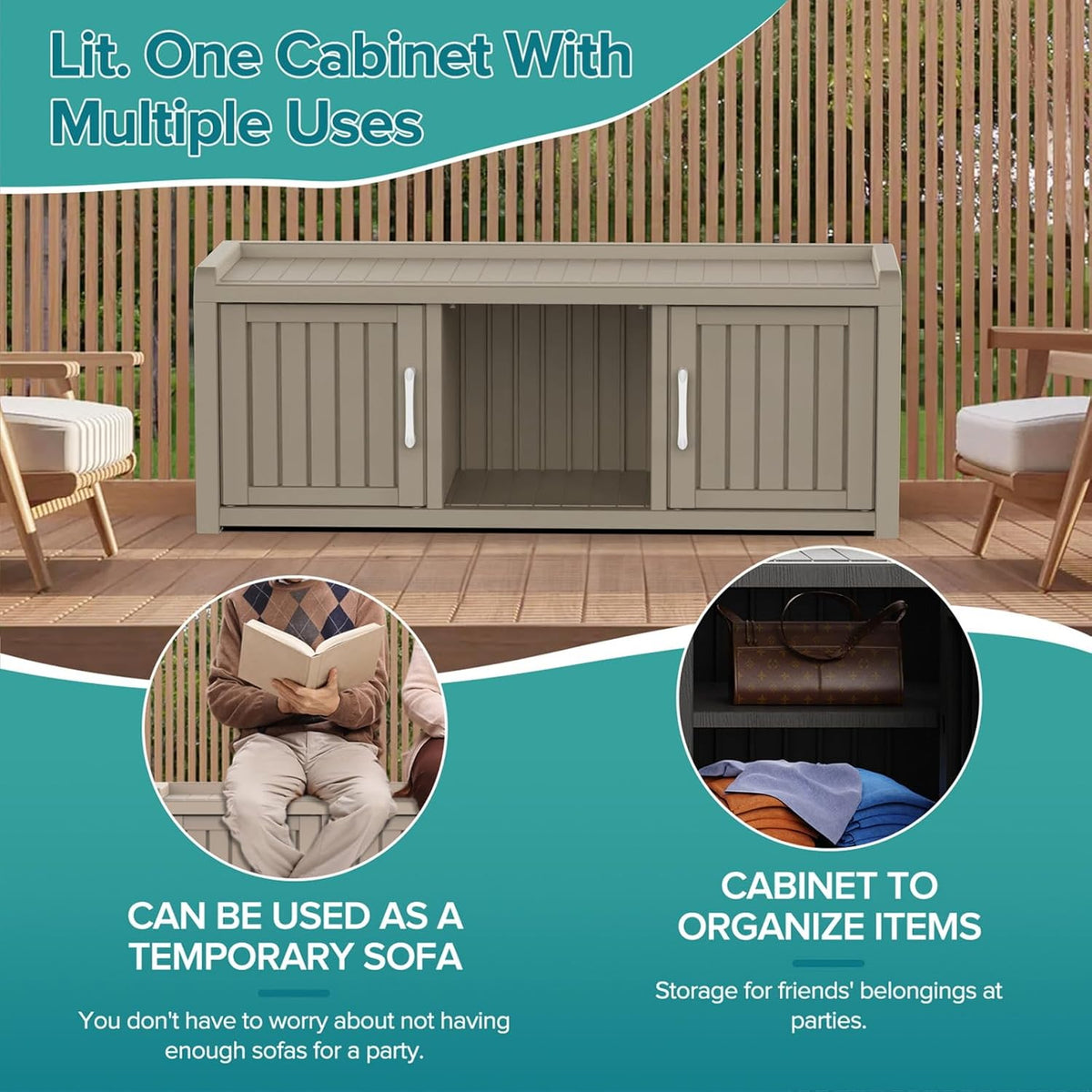 ROJIK Shoe Cabinet Waterproof UV-Resistant,Storage Bench Indoor Outdoor with Adjustable Shelves,for