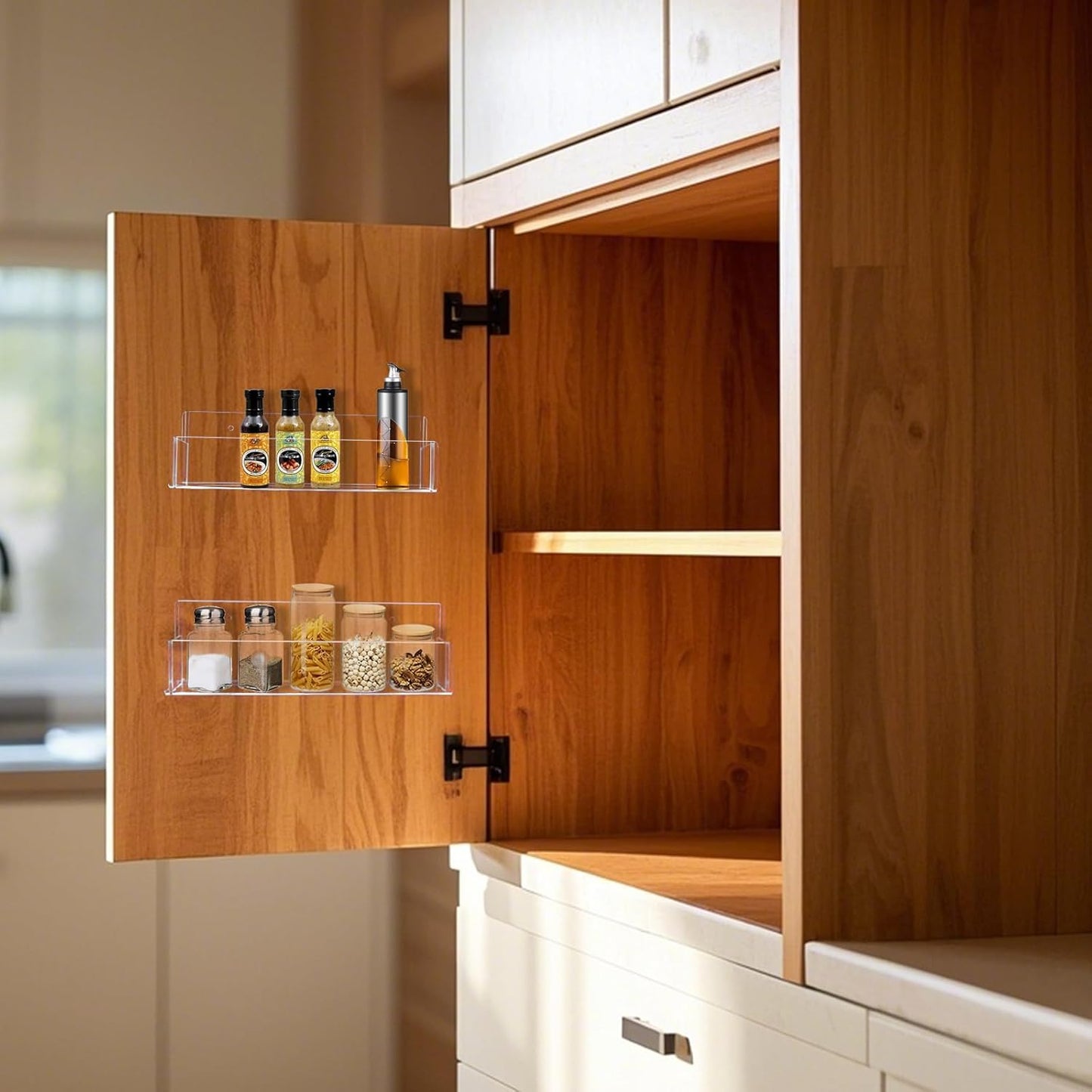 Acrylic Spice Rack Wall Mount-9 Inch, Clear Spice Shelf Storage Holder, 2 Pack Hanging Seasoning