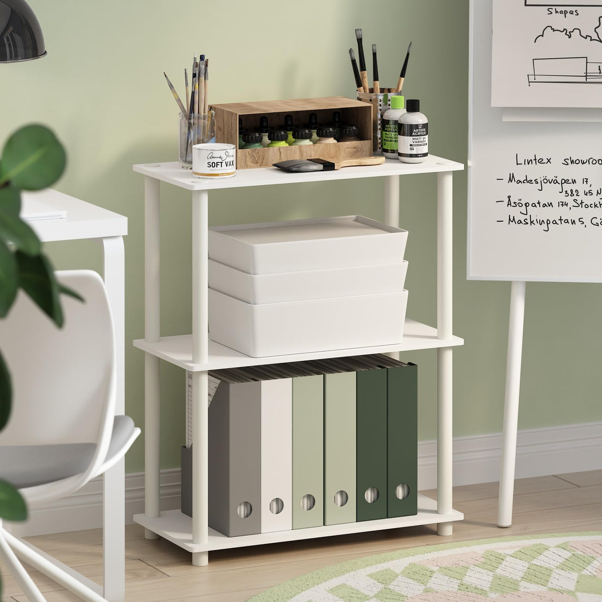 Furinno Turn-N-Tube Storage Shelves, 3-Tier Book Shelf, Corner Shelf, Toolless Open Shelves, for