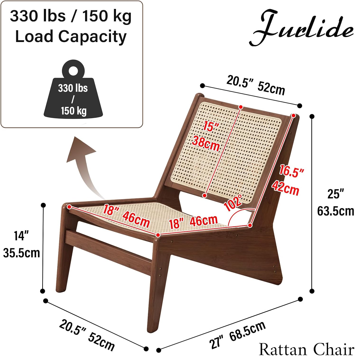 Rattan Chair 2Pcs, Mid-Century Accent Chair, Rattan Lounge Chair for Living Room, Boho Side Corner