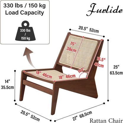 Rattan Chair 2Pcs, Mid-Century Accent Chair, Rattan Lounge Chair for Living Room, Boho Side Corner