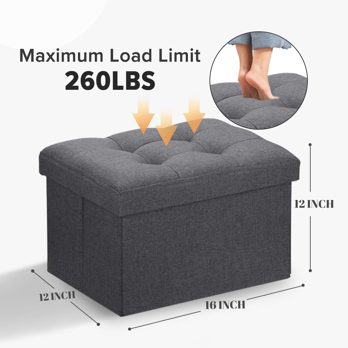 LINMAGCO Ottoman Storage Ottoman with Storage Small Foot Rest Stool Under Desk Stool Short Folding