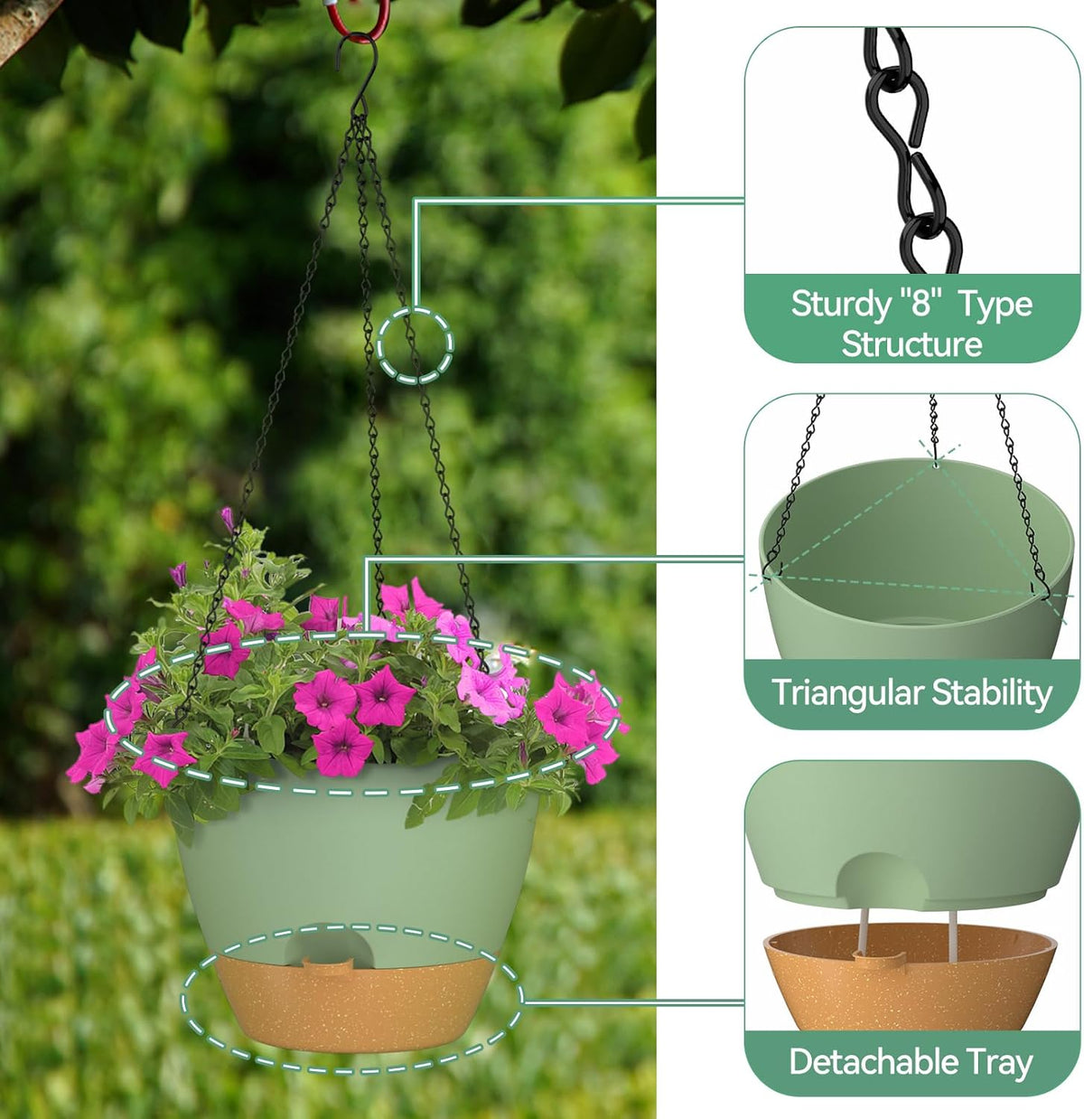 ZMTECH 12 Inch Hanging Planters for Indoor Outdoor Plants, 1 Pack Self Watering Hanging Plant Pots