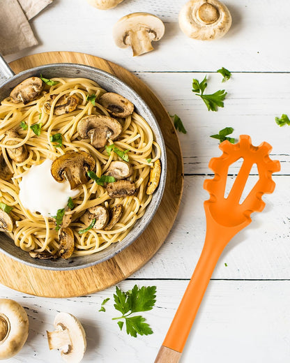 Silicone Pasta Fork, Kitchen Heat Resistant Noodle Spoon Server, BPA Free Spaghetti Strainer,12.8