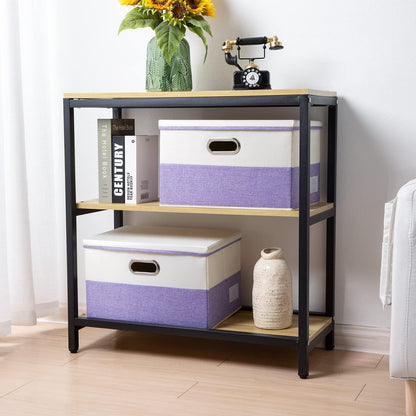 PRANDOM Large Foldable Storage Bins with Lids [3-Pack] linen Fabric Decorative Storage Boxes