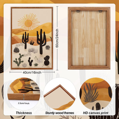 KAIRNE Cactus Canvas Wall Art,Desert Landscape Paintings,Aesthetic Abstract Prints Set of